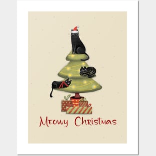 Merry Christmas - Black cats with Santa hat. Posters and Art